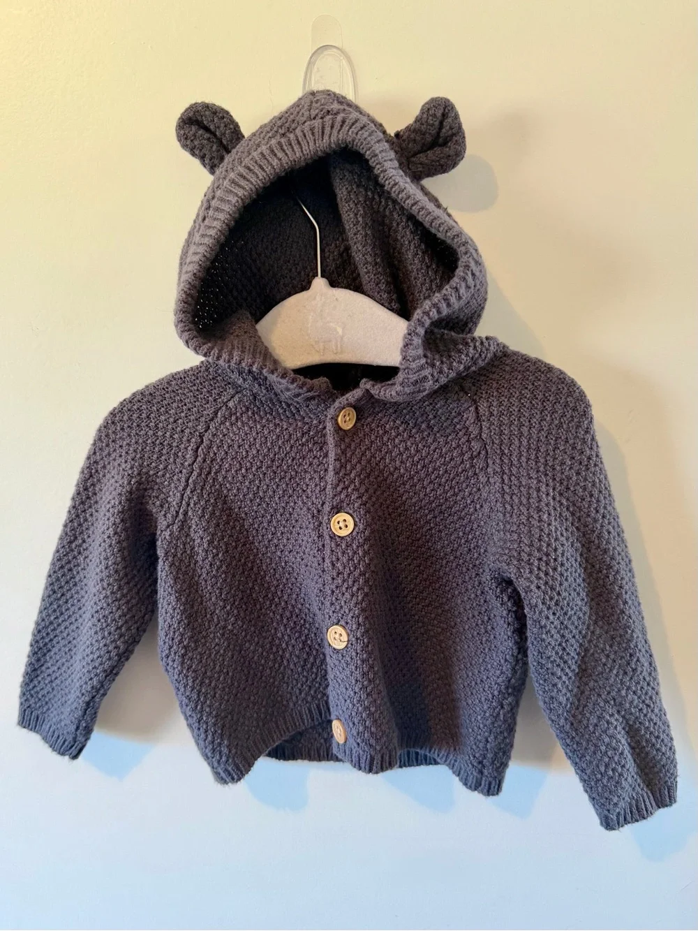 Toddler Hooded Knit Cardigan Sweater in Charcoal with Ear Details